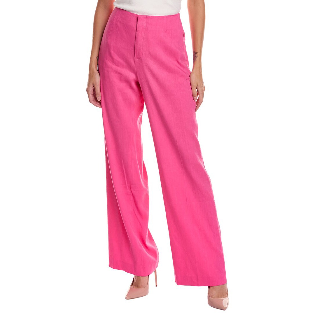 Frame High Waist Linen Blend Trouser Flamingo Pink Wide Leg Preppy Sz 4
